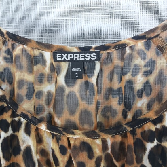 Express Sheer Leopard Print Tie Front Top Medium - Picture 2 of 3